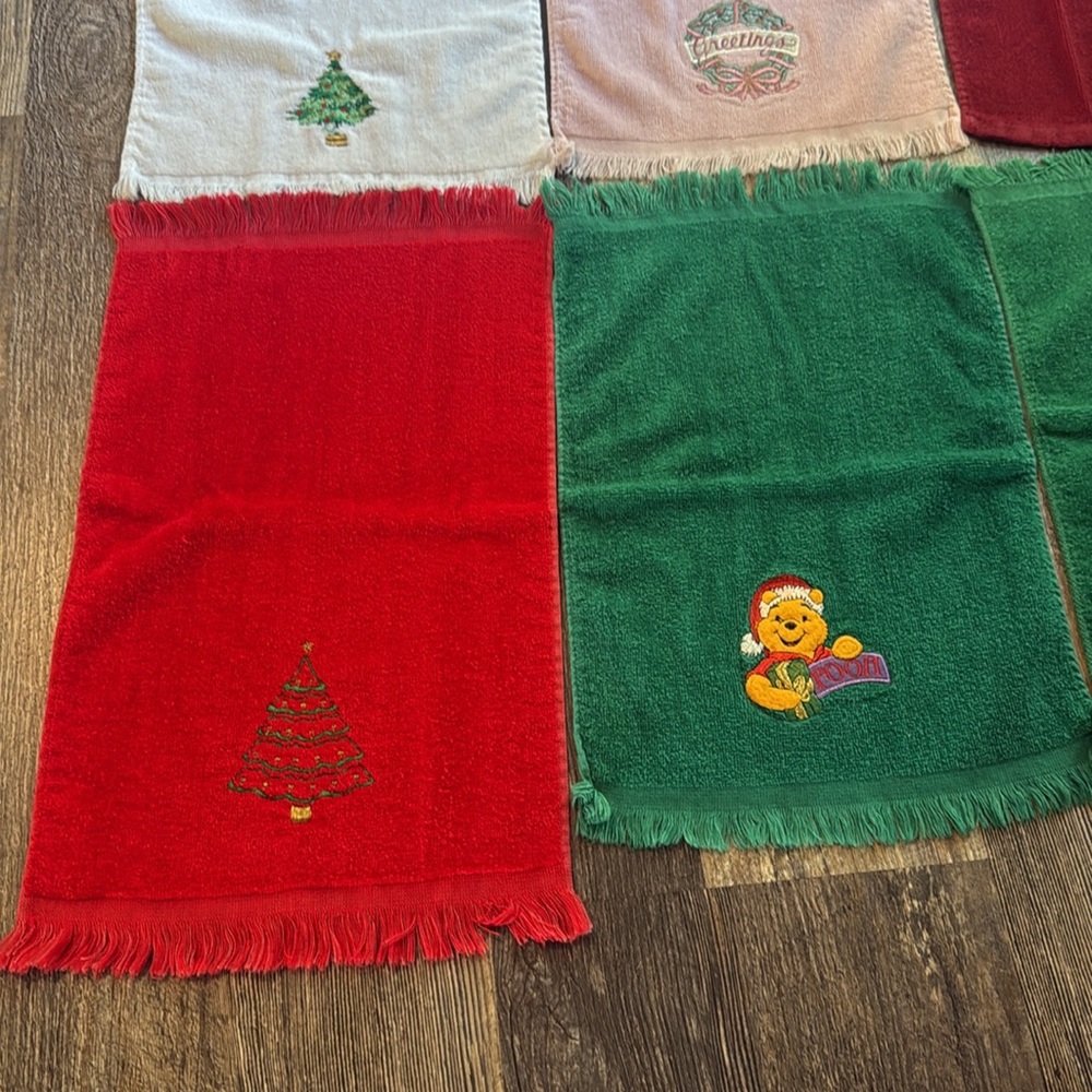 Vintage Set Of 6 Hand Guest Towels Christmas Holiday Fringe Cotton Embroidered - Picture 10 of 16